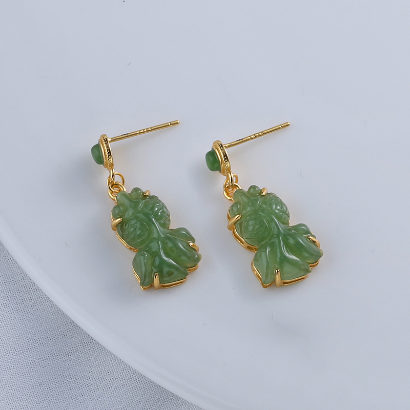 【宏艺珠宝】鱼影锦颜和田玉银耳饰·银s925耳饰