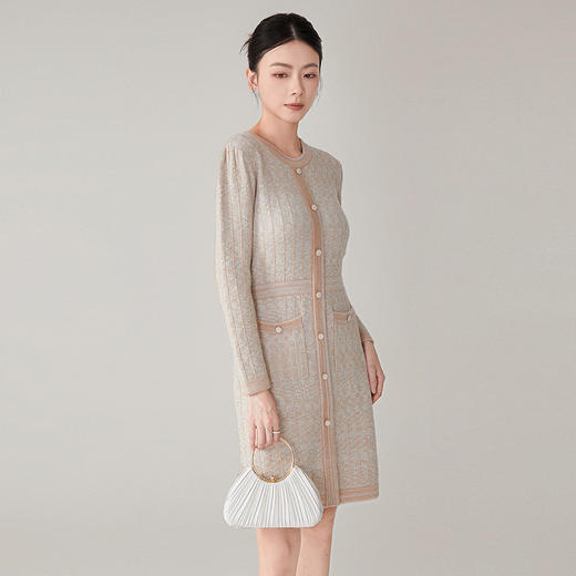 【hrf】全新升级【铂金会员349/天猫469/差价120】(13908) 洛诗琳2024新款法式长袖合适小个子穿搭小香风羊毛连衣裙 商品图0