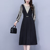 雀说新款时尚洋气圆领撞色拼接中长裙AL2622 商品缩略图0