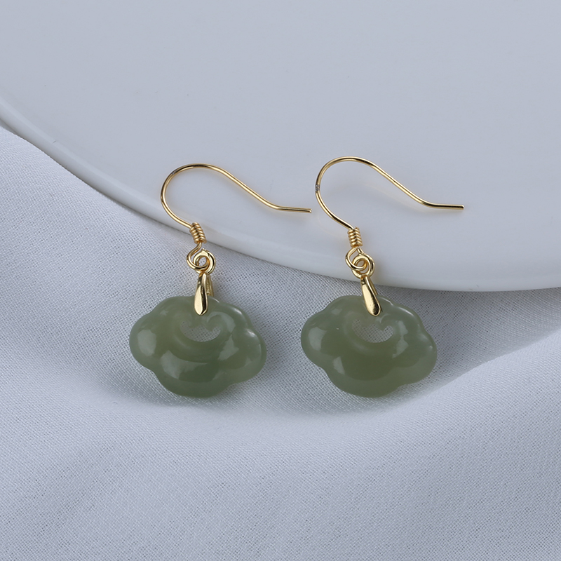 【宏艺珠宝】如意灵韵和田玉祥云款·银s925耳饰