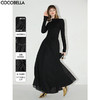 【限时特惠】COCOBELLA赫本风礼服半高领连衣裙小黑裙褶皱肌理大摆长裙FR0008 商品缩略图1