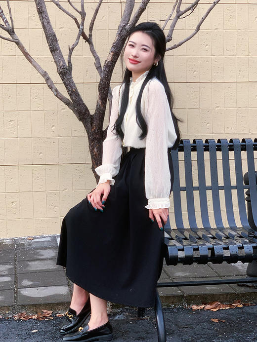 【百图定制】【舒芙蕾雪纺衫】秋装新款设计感长袖花边立领通勤衬衫衬衣 商品图4