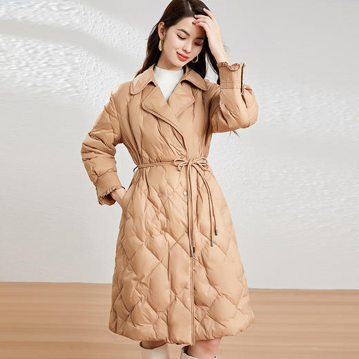 全新升级【铂金会员726/天猫989/差价263】(13845) 洛诗琳冬季新款时尚收腰过膝中长款防寒90白鸭绒羽绒股kbnq 商品图0