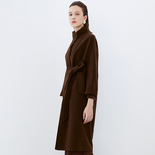 EITIE爱特爱冬季新款时尚气质立领通勤显瘦系带中长款毛呢大衣女外套7614316 商品图2