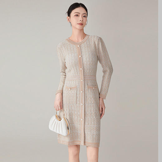 【hrf】全新升级【铂金会员349/天猫469/差价120】(13908) 洛诗琳2024新款法式长袖合适小个子穿搭小香风羊毛连衣裙 商品图1