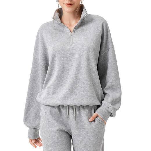 跃牌【欲动春风】系列 秋冬瑜伽服运动卫衣莫代尔宽松休闲立领上衣42553 商品图4