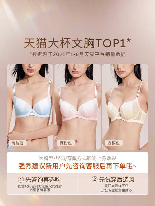 【积分兑换】奶糖派内衣微糖超薄文胸大胸显小内衣渐变色蕾丝胸罩甜美女生 商品图3