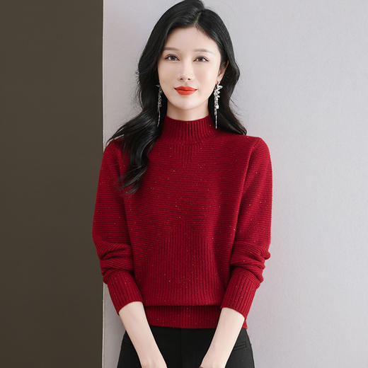 CC-101-F939秋冬新款毛衣半高领100纯羊毛衫女宽松显瘦内搭针织衫时尚打底衫 商品图0