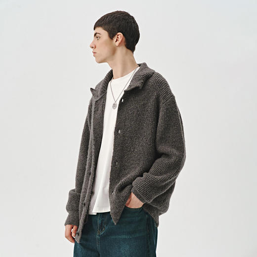 714street仿马海毛高领毛衣开衫2024秋冬新款情侣装针织开衫外套 商品图1