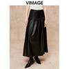 VIMAGE纬漫纪2024冬季新款时尚高腰a字百搭黑色皮裙半身裙V2206814 商品缩略图5
