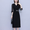 雀说新款时尚洋气V领撞色拼接显瘦开叉中长裙AL2623 商品缩略图1