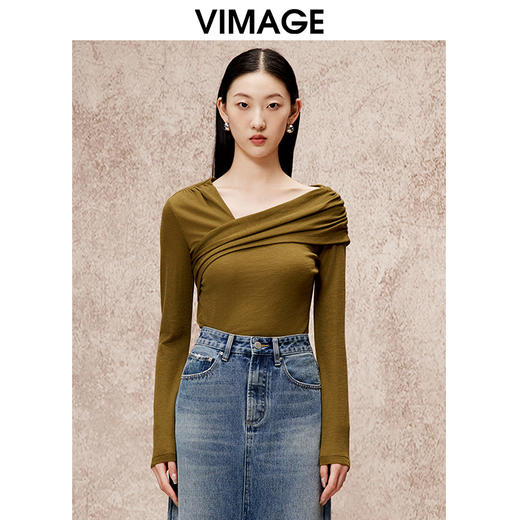 VIMAGE纬漫纪冬季新款时尚显瘦小众设计百搭收腰100%绵羊毛上衣V2213829 商品图5