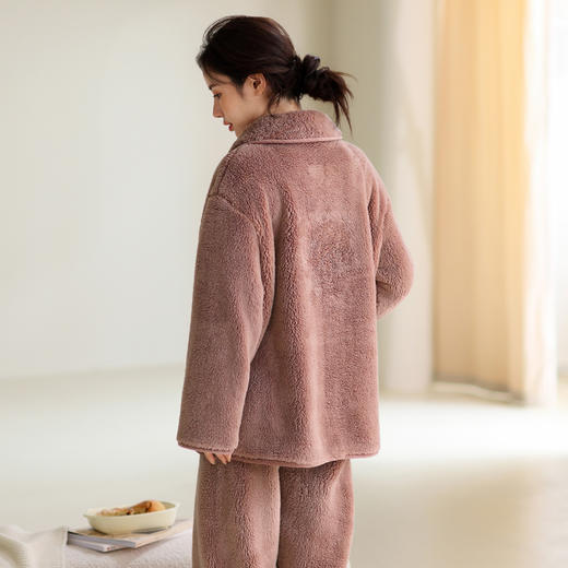 芬腾珊瑚绒睡衣女冬季翻领开衫加绒加厚保暖套装冬款法兰绒家居服 商品图3