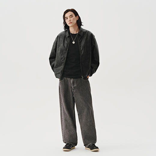 714street美式复古肌理感廓型皮衣棉服冬季新款宽松夹克短外套男 商品图3