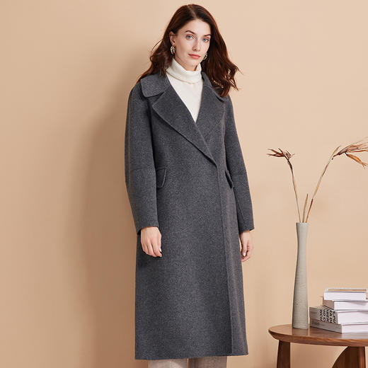 EITIE爱特爱冬季新款经典洋气宽松系带长款毛呢大衣外套7614306 商品图8