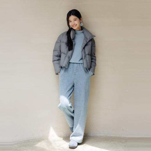 绽放731朵/清爽牛仔裤汉麻棉天丝混纺舒适柔软高腰直筒全松腰裤子 商品图3