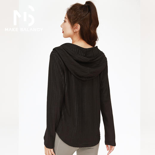 Makebalancy/慕柏郦瑜伽运动上衣连帽毛绒条宽松柔软气质显瘦1852 商品图2