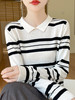 丁摩清新文艺精纺羊毛polo衫女长袖翻领条纹套头针织衫新款打底衫AL83-211 商品缩略图6