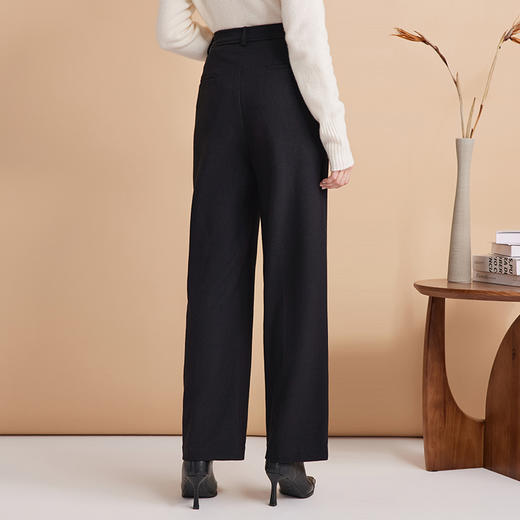EITIE爱特爱秋季新款高腰通勤简约黑色百搭显瘦裤子7605306 商品图4