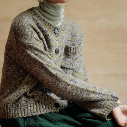 绽放旅行女装548朵/秋季真丝羊绒混纺夹花花纱短款开襟针织杉外套 商品图2