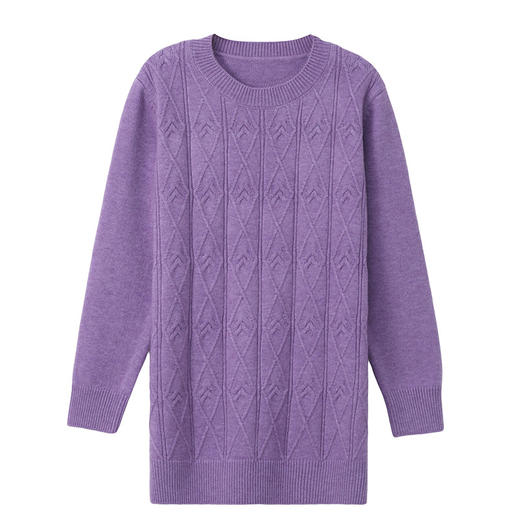 CC-5-6109宽松休闲中长款圆领羊毛女时尚秋冬内搭纯色遮肚子外穿针织毛衣 商品图4