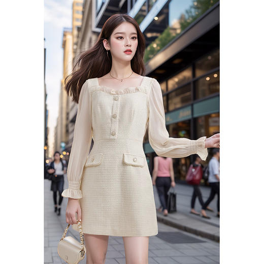 奢姿大码女装2024秋季减龄木耳边时尚方领连衣裙胖妹妹喇叭袖裙子9943855574 商品图1