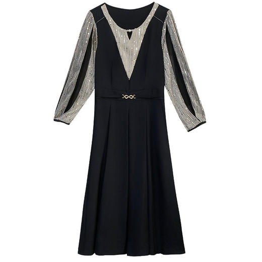 雀说新款时尚洋气圆领撞色拼接中长裙AL2622 商品图4