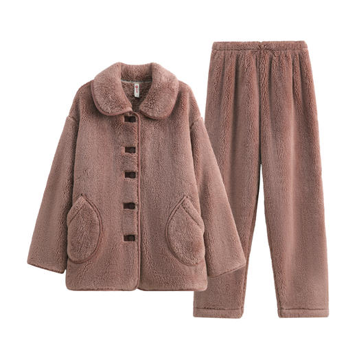 芬腾珊瑚绒睡衣女冬季翻领开衫加绒加厚保暖套装冬款法兰绒家居服 商品图4