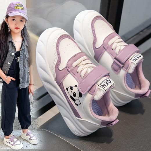 【熊猫造型时尚可爱】女童板鞋春秋新款皮面休闲熊猫童鞋中大童防滑软底男童运动鞋，便捷魔术贴设计，一拉一贴方便快捷，松紧随心 让舒适不再被繁琐束缚。ry 商品图0