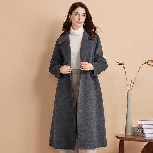 EITIE爱特爱冬季新款经典洋气宽松系带长款毛呢大衣外套7614306 商品图7