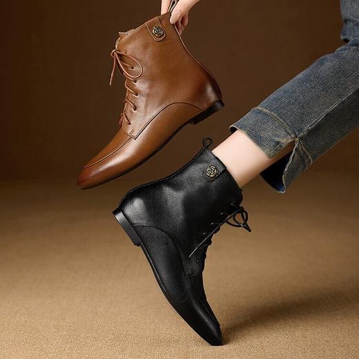 【预售5天】法式内增高马丁靴秋冬复古尖头坡跟及踝靴系带英伦短靴女靴MBJR&A809 商品图4