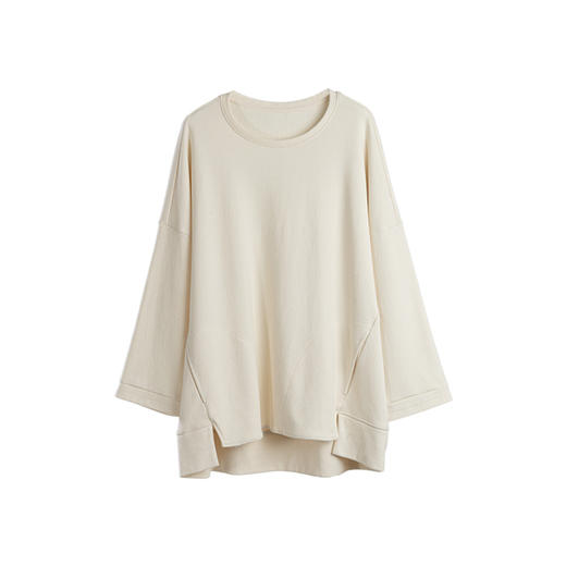 绽放712朵/早秋宽松设计感开衩圆领落肩*精纺长绒棉中长款卫衣 商品图4