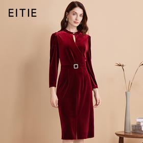 EITIE爱特爱秋季新款束腰显瘦修身百搭通勤连衣裙7507243