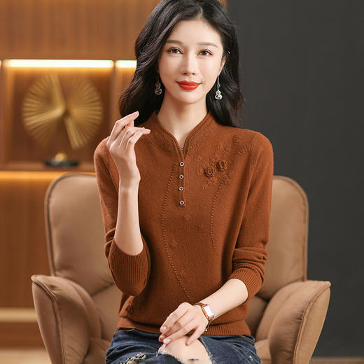 旗袍领毛衣中老年妈妈装打底衫，100纯羊毛衫内搭CC- 38-830 商品图1