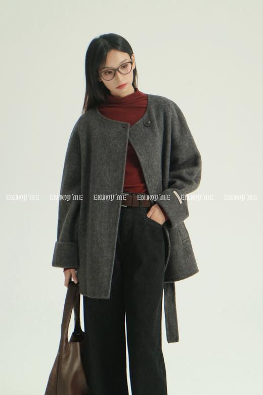 【门店同款】ENJOY冬季柔韧与共圆领一粒扣中长款大衣 159494971 商品图8