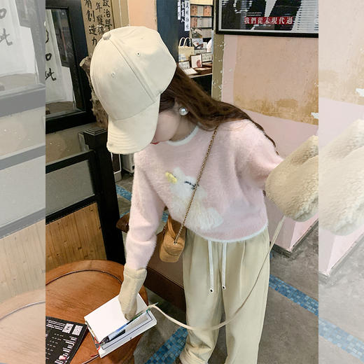 <曾小咸推荐>软软糯糯粉色猫咪圆领毛衣 商品图1