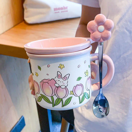 【小兔杯陪你度过每个美好的早晨，可爱造型让生活多一份乐趣~】郁金香杯子兔子陶瓷水杯 高颜值可爱女生家用咖啡早餐杯 儿童马克杯-QQ 商品图2