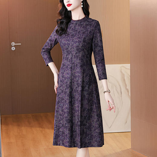 雀说碎花紫色连衣裙新款时尚洋气立领拼接优雅减龄中长裙AL7678 商品图5