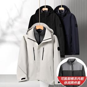 【三合一冲锋衣】【新款DK】大依优型大码棉衣内胆可脱卸帽冲锋衣套男宽松加肥加大码上衣夹克户外衣两件套