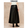VIMAGE纬漫纪2024冬季新款时尚高腰a字百搭黑色皮裙半身裙V2206814 商品缩略图4