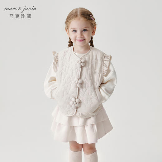 马克珍妮女童甜美优雅立体小花夹棉马甲2024年秋冬新款241390 商品图1
