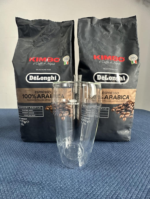 Delonghi德龙 KIMBO金堡阿拉比卡意式浓缩咖啡豆（1000g）X2一共两包 保质期至2026年3月28日  送卡布奇诺双层玻璃杯 商品图3