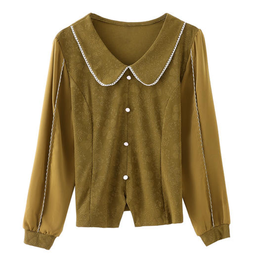 雀说新款时尚洋气翻领拼接减龄显瘦开叉上衣AL286 商品图4