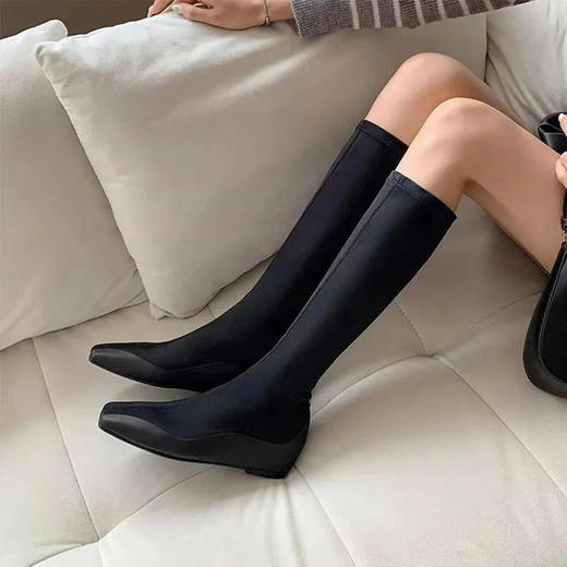 【顺丰包邮】75636 洛诗琳中筒瘦瘦靴秋冬高级感平底长靴8085 商品图0