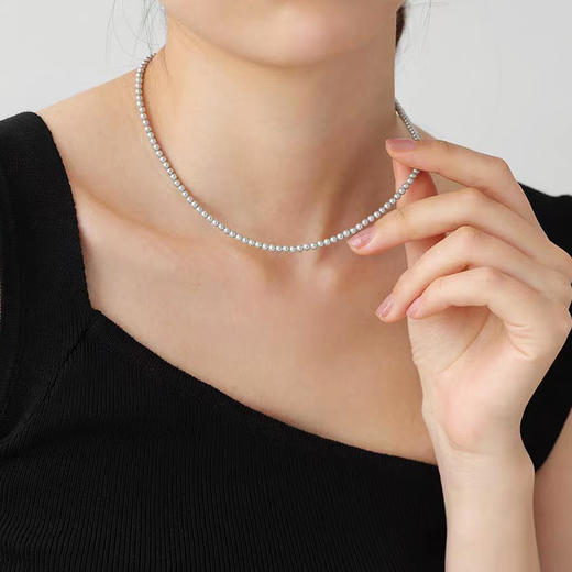 ysqq-10001【云赏珠宝】18k金铂金灰天然海水真多麻小米珠项链-赠铂金灰真多麻珍珠耳环 商品图1