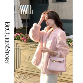 BeQueenStory【玫瑰梦露】轻奢高级感水貂皮雕花V领皮草外套秋冬款