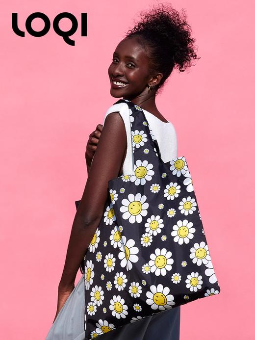 LOQI x Smiley花朵笑脸联名 时尚艺术环保万用袋 折叠大容量单肩手提购物袋承重40斤防泼水 商品图3