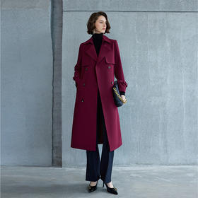 IWY/酒红色高级感时尚风衣秋季时尚大衣中长款气质显瘦外套 C2094