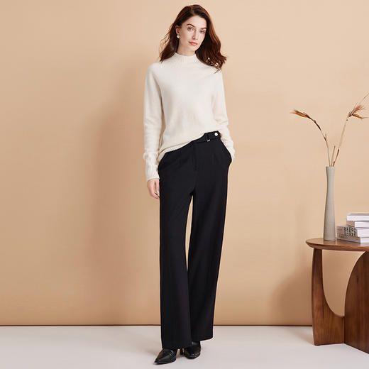 EITIE爱特爱秋季新款高腰通勤简约黑色百搭显瘦裤子7605306 商品图3