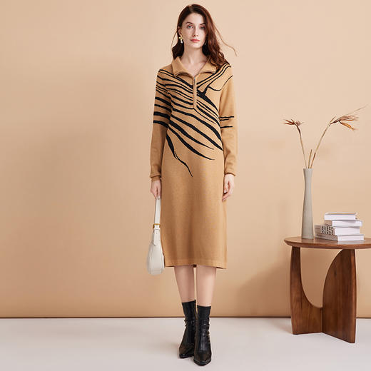 EITIE爱特爱冬季新款高级感印花显瘦高领百搭针织衫连衣裙7601310 商品图2